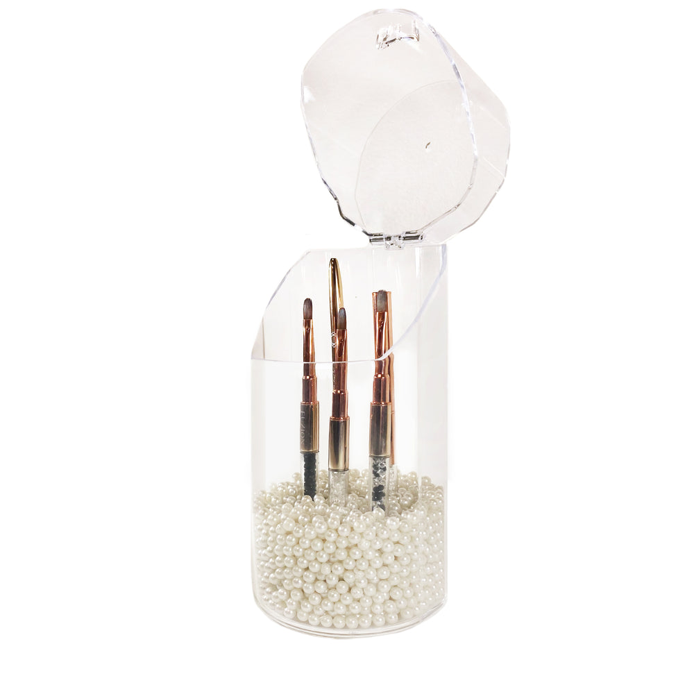 Round Acrylic Brush Holder w White Pearls | Lula Beauty