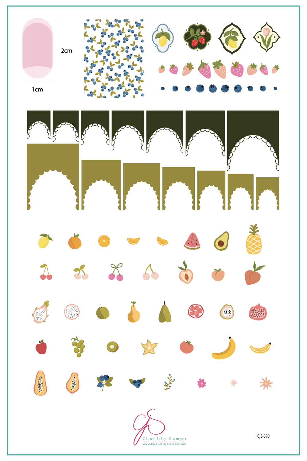 CjS-390 - Frilly Fruit  | Clear Jelly Stamping Plate