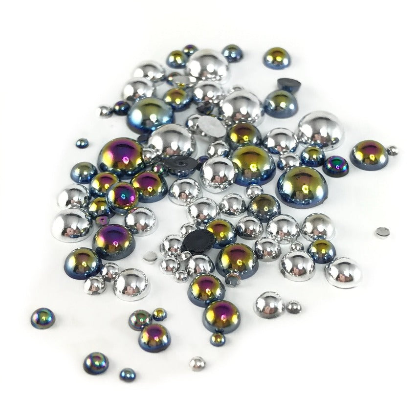 Half Round 3D Embellishments ~ Silver, Rainbow | Lula Beauty