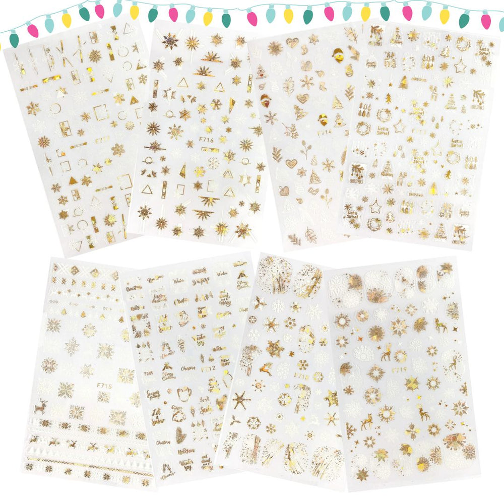 Holidays in Holo Gold ~ Snowflakes, Reindeer, Santa and More! Self Adhesive Decals | Lula Beauty