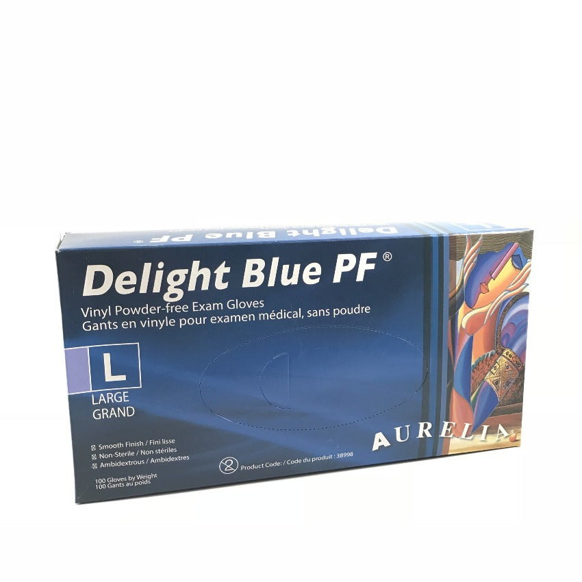 DELIGHT Blue Vinyl Gloves -  Box of 100